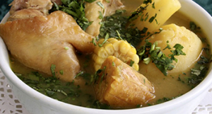 Sancocho / Hen Soup with Potato, Corn, Cassava, and Green Plantain