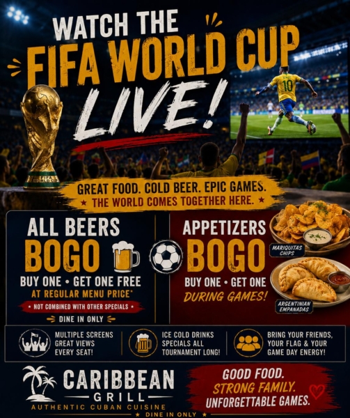 Watch the FIFA World Cup LIVE! All beers buy one get one free. Appetizers buy one get one free.